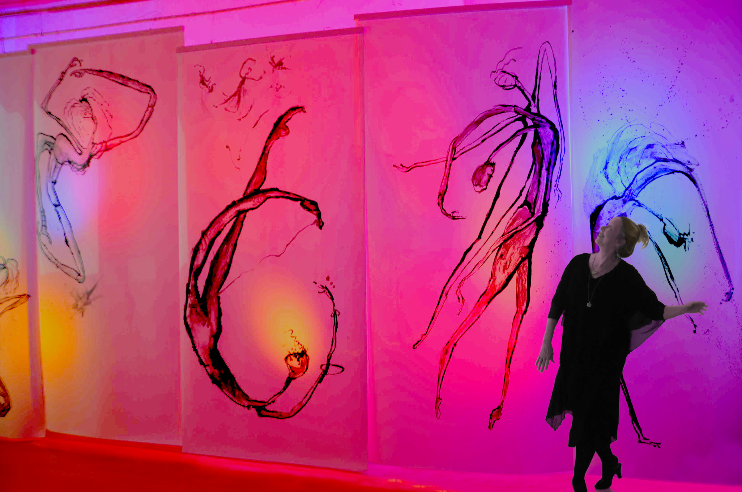 installation with artist in front